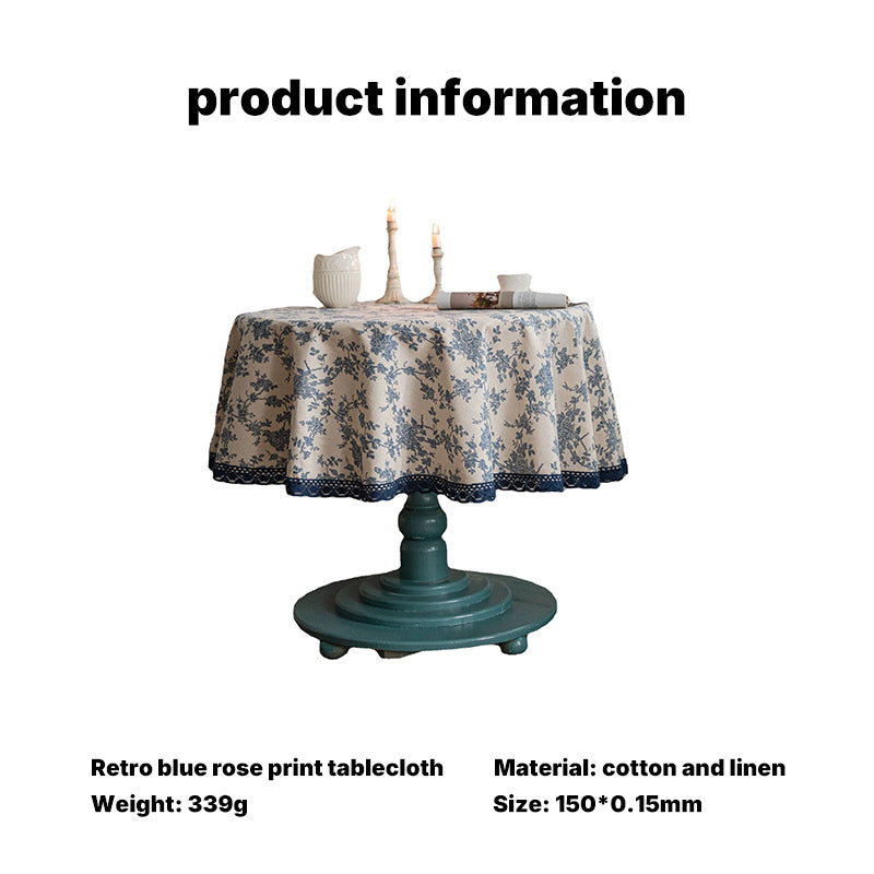 Vintage Blue Rose Tablecloth
