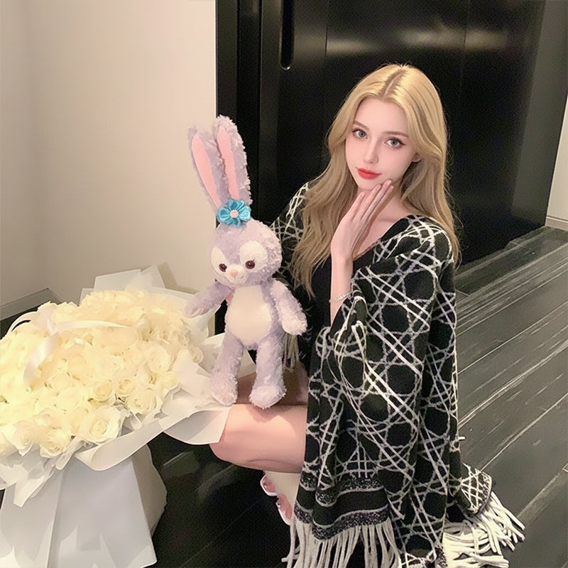 Geometric Fringe Poncho Scarf