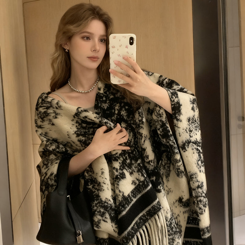 Ink Art Imitation Cashmere Poncho