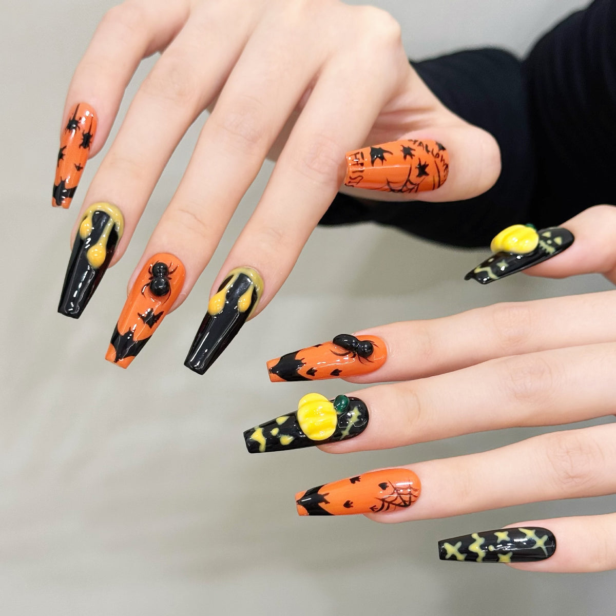 Halloween Pumpkin Cat Eye Nails