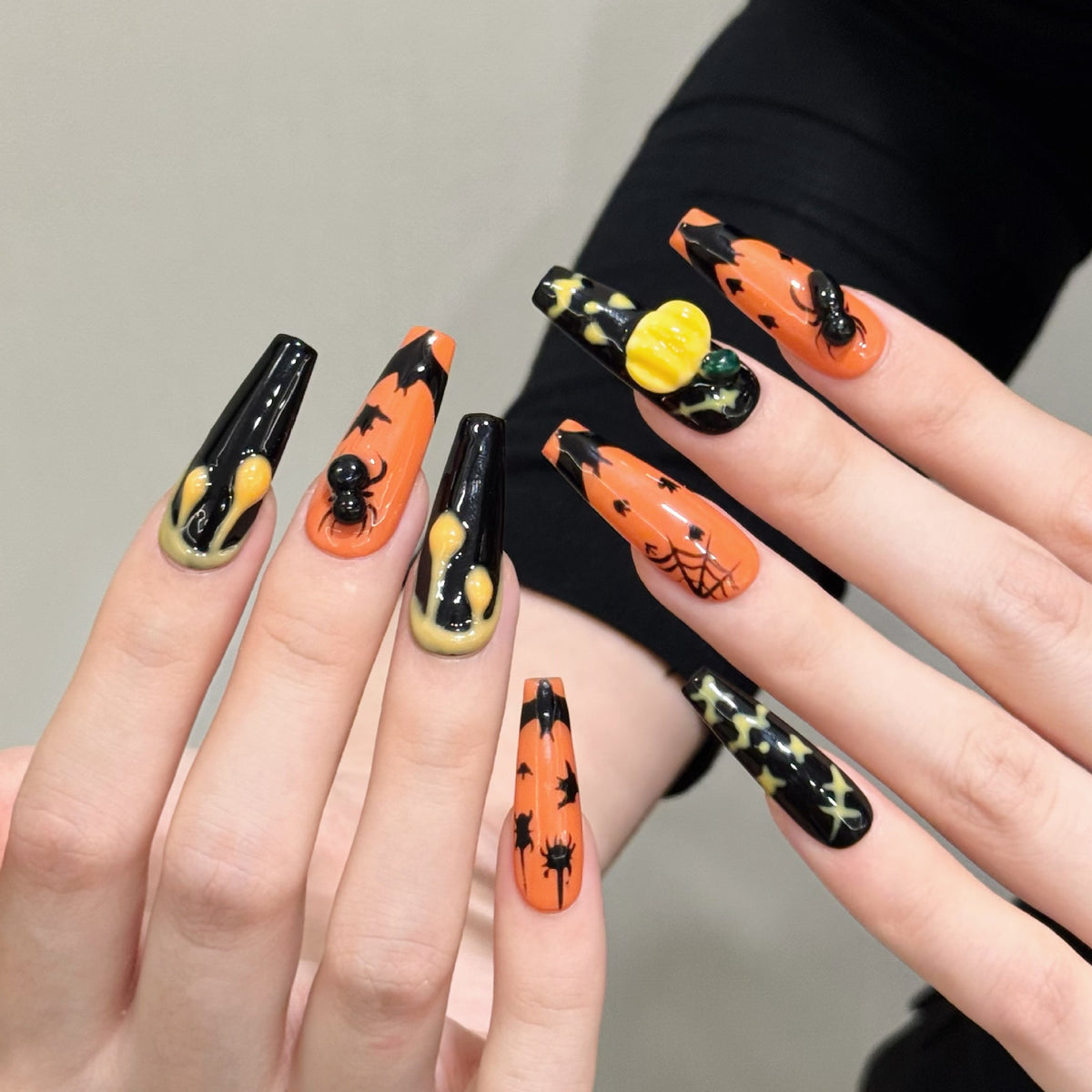 Halloween Pumpkin Cat Eye Nails